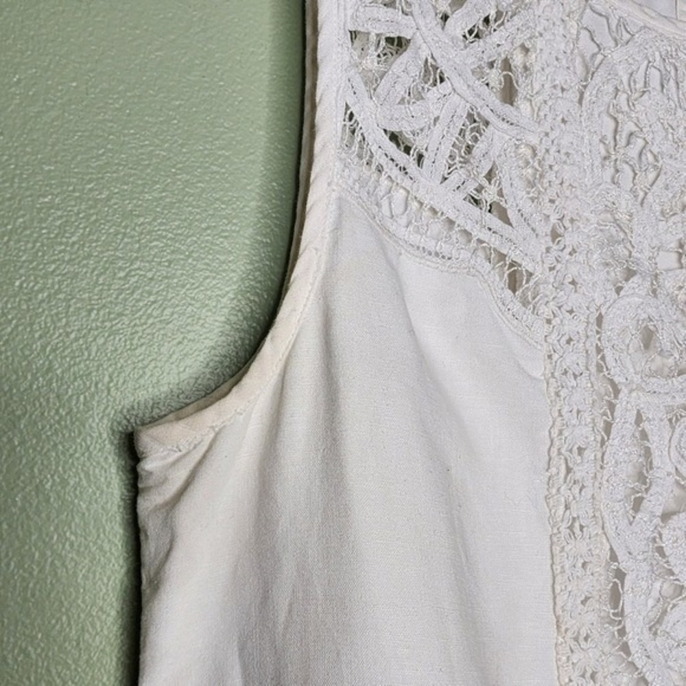 Moulinette Soeurs Linen Cotton Dress Sleeveless White Lace Summer Prep Beach 14 - Picture 12 of 12